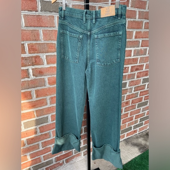 NWOT Free People|| Final Countdown Cuffed Wide Leg Jeans Luke green, Size 24 - Picture 7 of 9